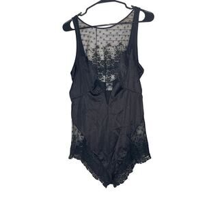 Vintage JCPenny Black Lace Teddy Lingerie Bodysuit Romper Women's Size Large
